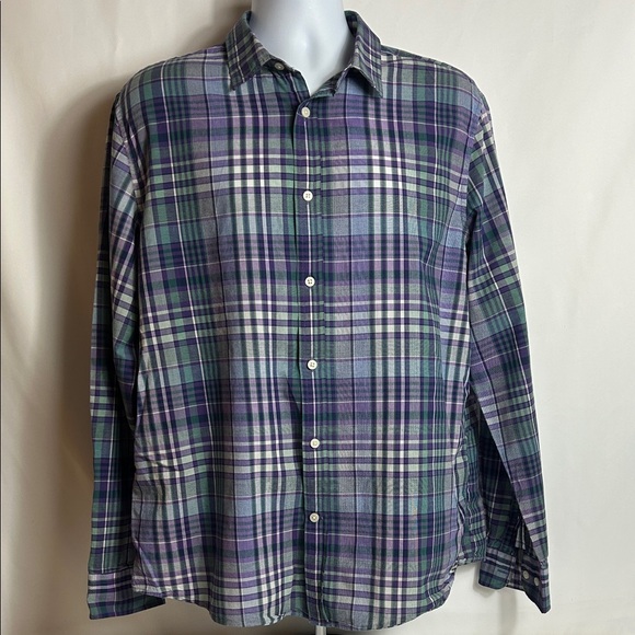 Banana Republic Men’s Size XL Button Front Long Sleeve Plaid Shirt Purple Blue - Picture 1 of 5